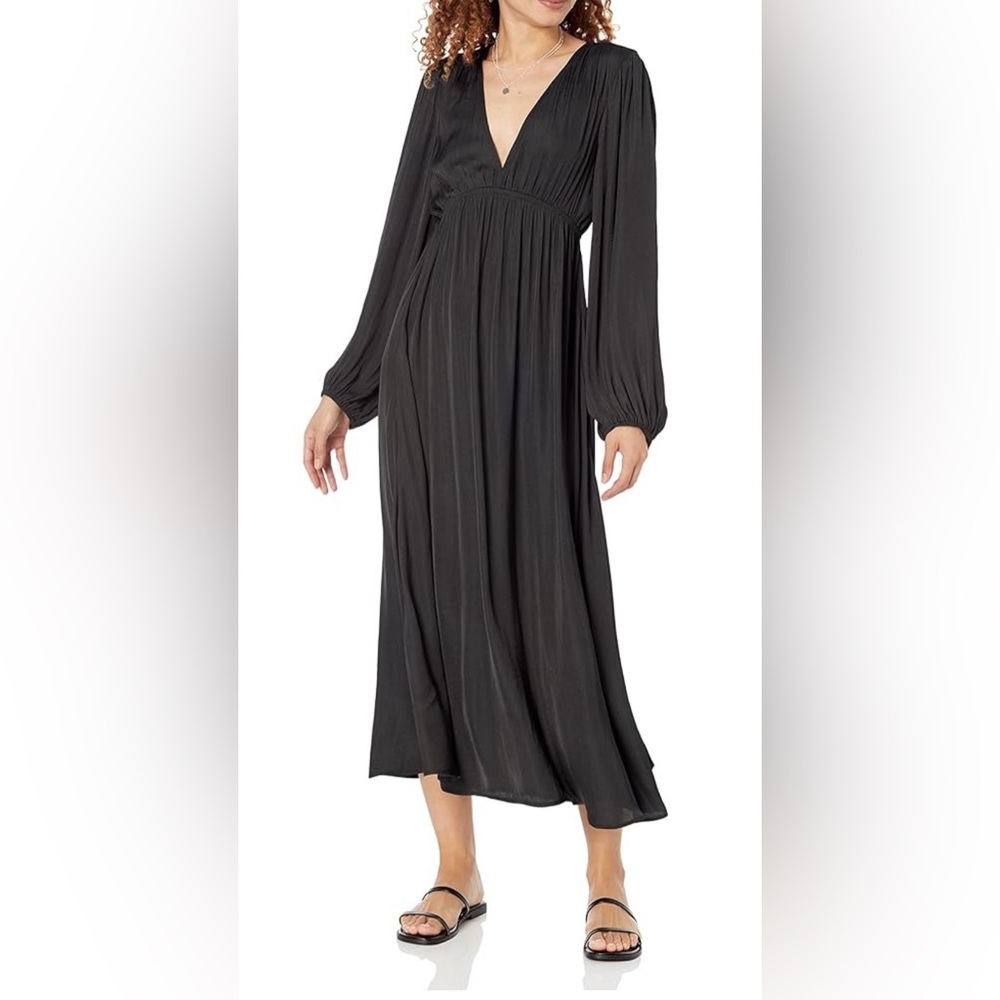The Drop Black Maxi Dress V Neck Boho Flowing Long Sleeve NWT Small Feminine